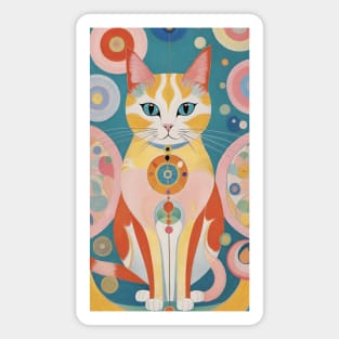 Hilma af Klint's Whimsical Cat Dreamscape: Abstract Reverie Magnet